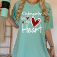 Kindergarten Has My Heart Buffalo Print Teacher Valentine Women's Comfort Colors T-Shirt Chalky Mint