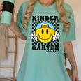 Kindergarten Teacher Hippie Smile Face Back School Women's Comfort Colors T-Shirt Chalky Mint Kindergarten Teacher Hippie Smile Face Back School Women's Comfort Colors T-Shirt Chalky Mint