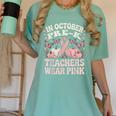 In October Pre-K Teachers Wear Pink Ribbon Breast Cancer Women's Comfort Colors T-Shirt Chalky Mint