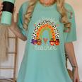 One Thankful Teacher Thanksgiving Turkey Rainbow Fall Women's Comfort Colors T-Shirt Chalky Mint One Thankful Teacher Thanksgiving Turkey Rainbow Fall Women's Comfort Colors T-Shirt Chalky Mint