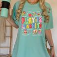 Play Is Learning Teacher First Day Of School Back To School Women's Comfort Colors T-Shirt Chalky Mint Play Is Learning Teacher First Day Of School Back To School Women's Comfort Colors T-Shirt Chalky Mint
