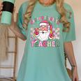 Santa's Favorite Teacher Groovy Christmas Teacher Boys Girls Women's Comfort Colors T-Shirt Chalky Mint