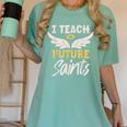 I Teach Future Saints Catholic Educator Teacher Women's Comfort Colors T-Shirt Chalky Mint