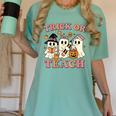 Teacher Halloween Trick Or Teach Cute Ghost Coffee Pumpkins Women's Comfort Colors T-Shirt Chalky Mint