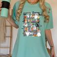 Teacher Library Ghost Reading Book Halloween Cat Women's Comfort Colors T-Shirt Chalky Mint