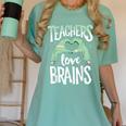 Teachers Love Brains Halloween Costume Trick Treat Zombie Women's Comfort Colors T-Shirt Chalky Mint