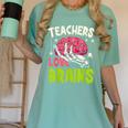 Teachers Love Brains Skeleton Halloween Teacher Funny Women's Comfort Colors T-Shirt Chalky Mint