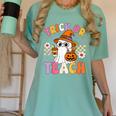 Trick Or Teach Cute Ghost Coffee Pumpkins Halloween Teacher Women's Comfort Colors T-Shirt Chalky Mint Trick Or Teach Cute Ghost Coffee Pumpkins Halloween Teacher Women's Comfort Colors T-Shirt Chalky Mint
