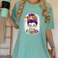 Witchy Teacher Halloween Messy Bun Teacher Bleached Women's Comfort Colors T-Shirt Chalky Mint