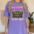 Back To School Retro Reading Is My Jam 80s Teacher Boombox Women's Comfort Colors T-Shirt Violet Back To School Retro Reading Is My Jam 80s Teacher Boombox Women's Comfort Colors T-Shirt Violet