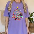 Christmas Library Tree Love Reading Books Nerd Teacher Women's Comfort Colors T-Shirt Violet Christmas Library Tree Love Reading Books Nerd Teacher Women's Comfort Colors T-Shirt Violet