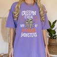 Creepin It Real With My 1st Grade Monsters Halloween Teacher Women's Comfort Colors T-Shirt Violet Creepin It Real With My 1st Grade Monsters Halloween Teacher Women's Comfort Colors T-Shirt Violet