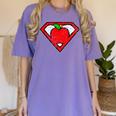 Cute Distressed Super Teacher Superhero Apple Shirt Women's Comfort Colors T-Shirt Violet