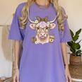 Cute Floral Highland Cow Back To School For Women Teacher Women's Comfort Colors T-Shirt Violet Cute Floral Highland Cow Back To School For Women Teacher Women's Comfort Colors T-Shirt Violet