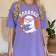 Cute Ghost Book Reading Books Lover Retro Halloween Teacher Women's Comfort Colors T-Shirt Violet