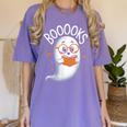 Cute Ghost Book Reading Halloween Teacher Women's Comfort Colors T-Shirt Violet Cute Ghost Book Reading Halloween Teacher Women's Comfort Colors T-Shirt Violet