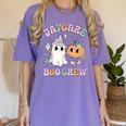Daycare Boo Crew Groovy Halloween Floral Ghost Kid Teacher Women's Comfort Colors T-Shirt Violet