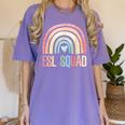 ESL Squad Teacher Crew Team Back To School English Rainbow Women's Comfort Colors T-Shirt Violet ESL Squad Teacher Crew Team Back To School English Rainbow Women's Comfort Colors T-Shirt Violet