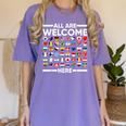 ESL Teacher All Are Welcome Here For Worlds Virtual Teachers Women's Comfort Colors T-Shirt Violet ESL Teacher All Are Welcome Here For Worlds Virtual Teachers Women's Comfort Colors T-Shirt Violet