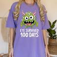 Eye Survived 100 Days Of School Monster Lover Teacher Kids Women's Comfort Colors T-Shirt Violet Eye Survived 100 Days Of School Monster Lover Teacher Kids Women's Comfort Colors T-Shirt Violet