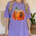 Fall Book Autumn Reading Teacher Halloween Pumpkin Season Women's Comfort Colors T-Shirt Violet