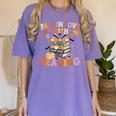 Fall In Love With Reading Halloween Stack Of Book Teacher Women's Comfort Colors T-Shirt Violet Fall In Love With Reading Halloween Stack Of Book Teacher Women's Comfort Colors T-Shirt Violet