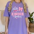 First Day Of School Teacher Girl Coquette Hello Kindergarten Women's Comfort Colors T-Shirt Violet First Day Of School Teacher Girl Coquette Hello Kindergarten Women's Comfort Colors T-Shirt Violet