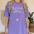Fun Pregnant Teacher Announcement Idea- Footprints On Tummy Women's Comfort Colors T-Shirt Violet Fun Pregnant Teacher Announcement Idea- Footprints On Tummy Women's Comfort Colors T-Shirt Violet