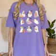 Ghost Book Reading Halloween Books Lover Teacher Kids Women's Comfort Colors T-Shirt Violet
