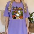 Ghost Library Reading Books Halloween Librarian Teacher Women's Comfort Colors T-Shirt Violet