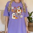 Ghost Reading Books Halloween Bow Spooky Teacher Student Women's Comfort Colors T-Shirt Violet