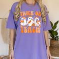 Groovy Teacher Halloween Trick Or Teach Ghost Men Women Kids Women's Comfort Colors T-Shirt Violet Groovy Teacher Halloween Trick Or Teach Ghost Men Women Kids Women's Comfort Colors T-Shirt Violet