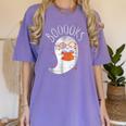 Halloween Cute Ghost Book Reading Teacher Women's Comfort Colors T-Shirt Violet Halloween Cute Ghost Book Reading Teacher Women's Comfort Colors T-Shirt Violet