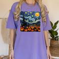Halloween Pumpkin Starry Night Van Gogh Art Teacher Women's Comfort Colors T-Shirt Violet Halloween Pumpkin Starry Night Van Gogh Art Teacher Women's Comfort Colors T-Shirt Violet