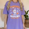 Halloween Skeleton Teacher Phonemes Graphemes Caffeine Lover Women's Comfort Colors T-Shirt Violet