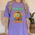 Halloween Teacher Librarian Monster Reading Books Men Women Kids Women's Comfort Colors T-Shirt Violet
