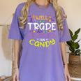 Halloween Teacher Will Trade Students For Candy Women Men Women's Comfort Colors T-Shirt Violet Halloween Teacher Will Trade Students For Candy Women Men Women's Comfort Colors T-Shirt Violet