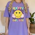 Happy Dot Day Hippie Flowers Smile Face Groovy Teacher Kids Women's Comfort Colors T-Shirt Violet