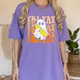 Happy Fri-Yay Friday Lovers Groovy Teacher Life Halloween Women's Comfort Colors T-Shirt Violet Happy Fri-Yay Friday Lovers Groovy Teacher Life Halloween Women's Comfort Colors T-Shirt Violet