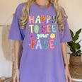 Happy To See Your Face Teacher Retro Back To School Women's Comfort Colors T-Shirt Violet Happy To See Your Face Teacher Retro Back To School Women's Comfort Colors T-Shirt Violet
