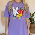 K Is For Kindergarten Teacher Pencil Apple Back To School Women's Comfort Colors T-Shirt Violet K Is For Kindergarten Teacher Pencil Apple Back To School Women's Comfort Colors T-Shirt Violet