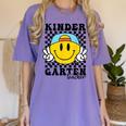 Kindergarten Teacher Hippie Smile Face Back School Women's Comfort Colors T-Shirt Violet Kindergarten Teacher Hippie Smile Face Back School Women's Comfort Colors T-Shirt Violet