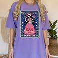 La Maestra Halloween Mexican Bingo Card Teacher Lottery Card Women's Comfort Colors T-Shirt Violet