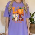 Love Preschool Teacher Turkey Thanksgiving Autumn Fall Women's Comfort Colors T-Shirt Violet