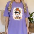 Messy Bun Spooky Teacher Bleached Halloween Teachers Women's Comfort Colors T-Shirt Violet Messy Bun Spooky Teacher Bleached Halloween Teachers Women's Comfort Colors T-Shirt Violet