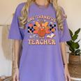 One Thankful Teacher Thanksgiving Retro Groovy Fall Teachers Women's Comfort Colors T-Shirt Violet One Thankful Teacher Thanksgiving Retro Groovy Fall Teachers Women's Comfort Colors T-Shirt Violet