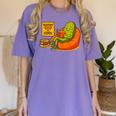 Pickle Reading Books Bookworm Teacher Librarian Kids Retro Women's Comfort Colors T-Shirt Violet