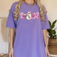 Pink Ghost Teach Halloween Teacher In Spooky Season Women's Comfort Colors T-Shirt Violet Pink Ghost Teach Halloween Teacher In Spooky Season Women's Comfort Colors T-Shirt Violet