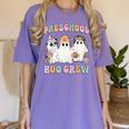 Preschool Boo Crew Groovy Halloween Floral Ghost Teacher Men Women Kids Women's Comfort Colors T-Shirt Violet Preschool Boo Crew Groovy Halloween Floral Ghost Teacher Men Women Kids Women's Comfort Colors T-Shirt Violet