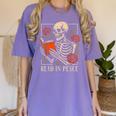 Read In Peace Skeleton Reading Book Halloween Teacher Women's Comfort Colors T-Shirt Violet Read In Peace Skeleton Reading Book Halloween Teacher Women's Comfort Colors T-Shirt Violet
